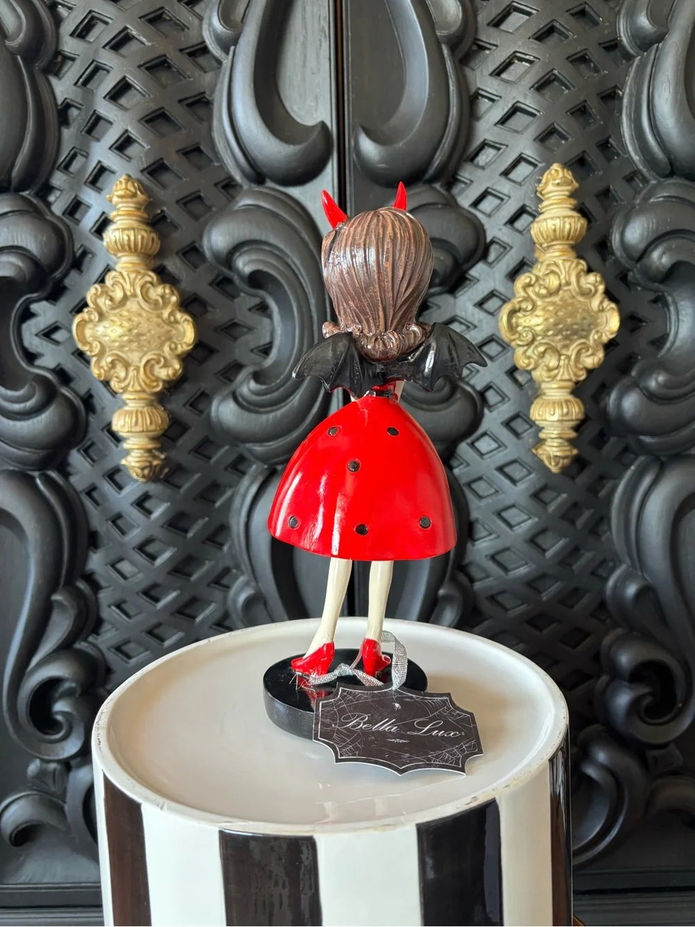 Bella Luxx Devil Bat Girl Halloween Figurine Red Polka Dot Dress